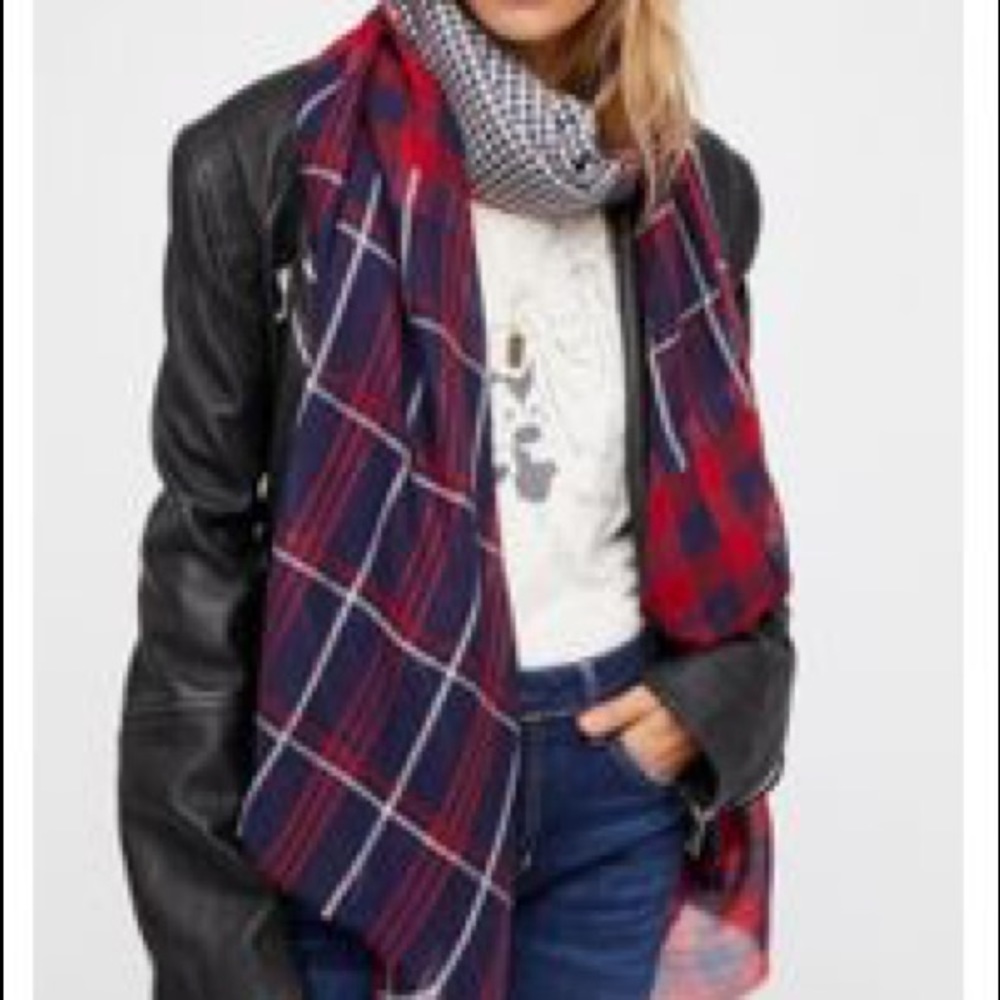 Free People Check Yourself Patchwork Plaid Scarf